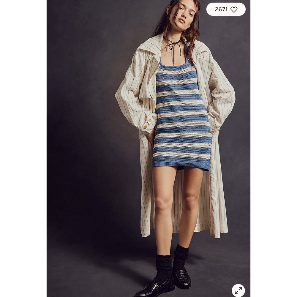 Free People Cream Striped Coat